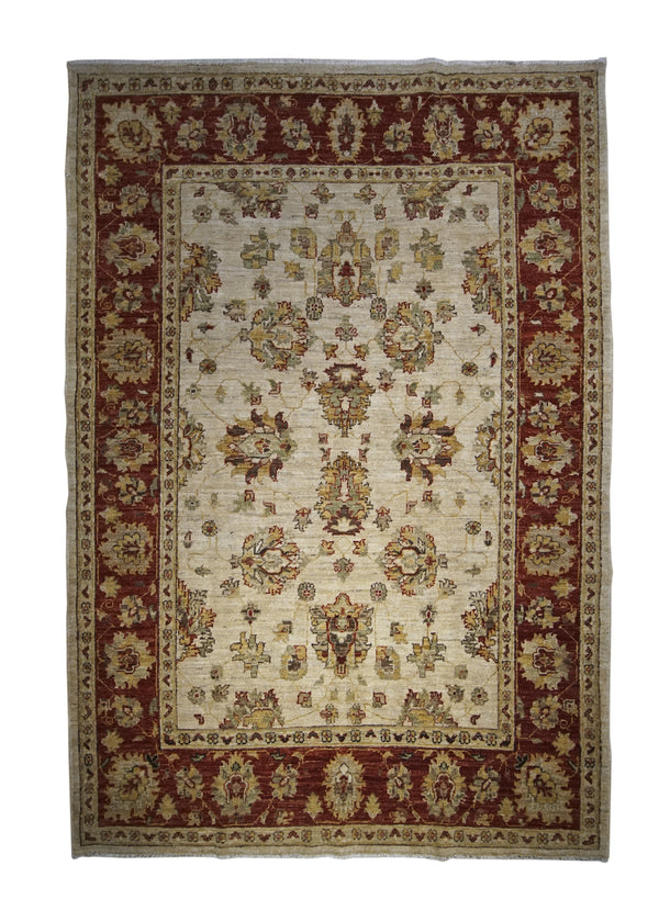 A31576 Oriental Rug Pakistani Handmade Area Transitional 4'3'' x 6'1'' -4x6- Whites Beige Red Yellow Gold Antique Washed Oushak Floral Design