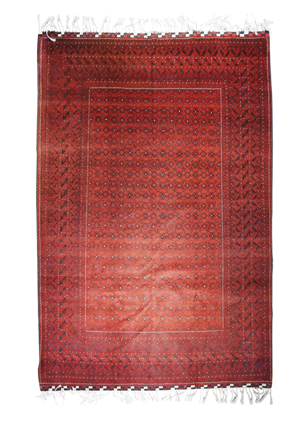 A31580 Oriental Rug Afghan Handmade Area Tribal 6'5'' x 9'8'' -6x10- Red Khal Mohammadi Geometric Design