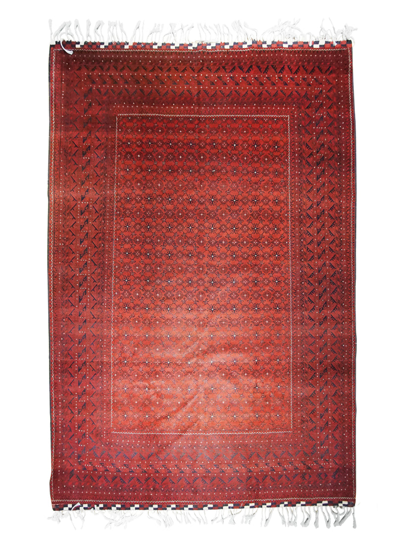 A31580 Oriental Rug Afghan Handmade Area Tribal 6'5'' x 9'8'' -6x10- Red Khal Mohammadi Geometric Design