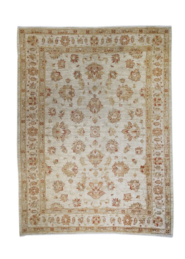 A31586 Oriental Rug Pakistani Handmade Area Transitional 4'12'' x 6'7'' -5x7- Whites Beige Yellow Gold Antique Washed Oushak Floral Design