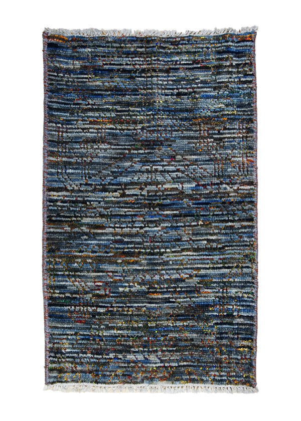 A31606 Oriental Rug Indian Handmade Area Transitional 2'0'' x 3'0'' -2x3- Blue Gray Stripes Design