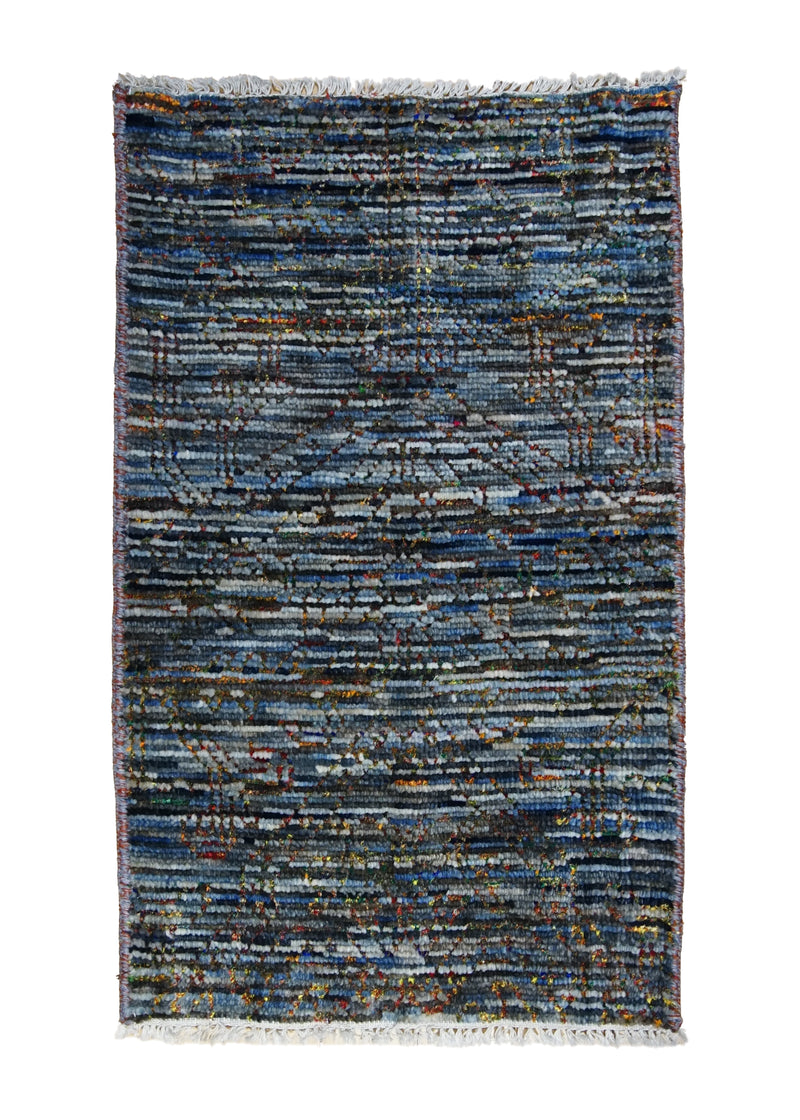 A31606 Oriental Rug Indian Handmade Area Transitional 2'0'' x 3'0'' -2x3- Blue Gray Stripes Design
