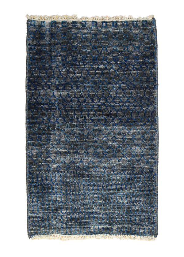A31609 Oriental Rug Indian Handmade Area Transitional 2'0'' x 3'0'' -2x3- Gray Blue Geometric Grass Design