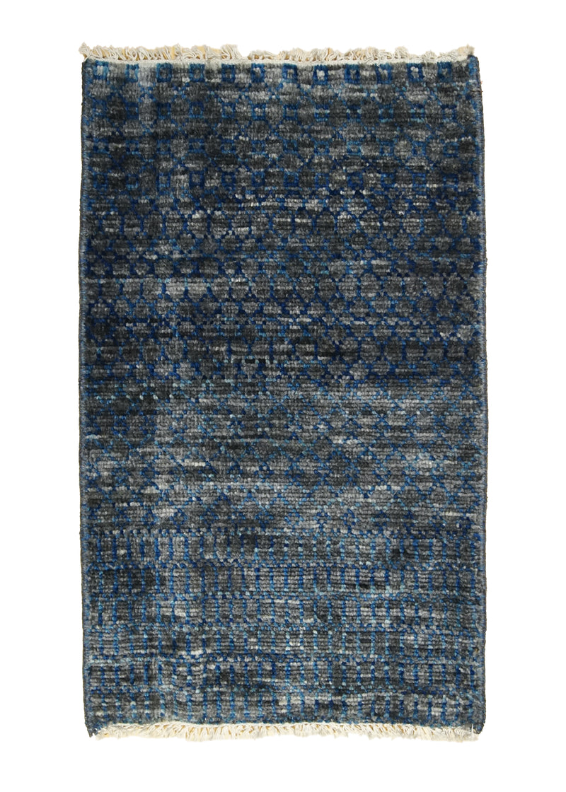 A31609 Oriental Rug Indian Handmade Area Transitional 2'0'' x 3'0'' -2x3- Gray Blue Geometric Grass Design