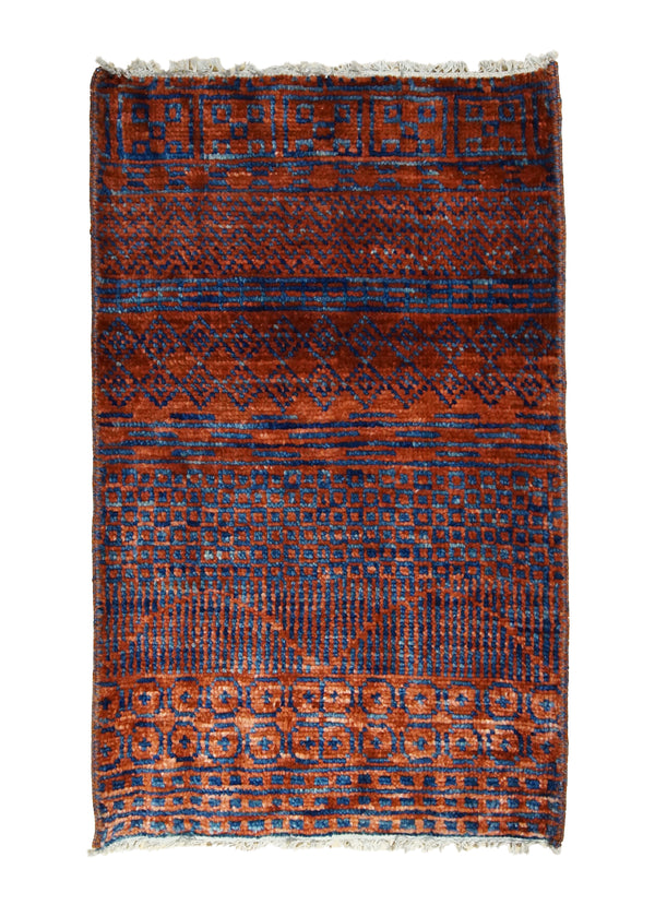 A31613 Oriental Rug Indian Handmade Area Transitional 2'0'' x 3'0'' -2x3- Red Blue Geometric Design