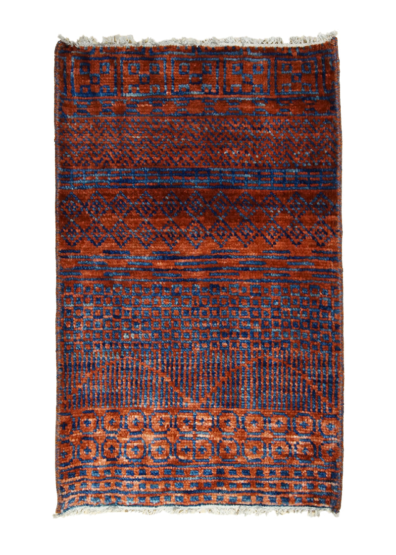 A31613 Oriental Rug Indian Handmade Area Transitional 2'0'' x 3'0'' -2x3- Red Blue Geometric Design