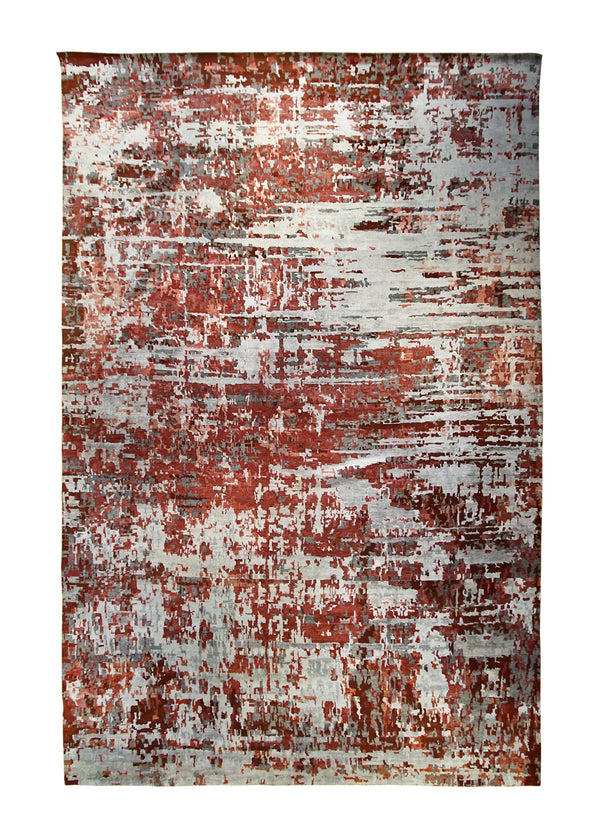 A31620 Oriental Rug Indian Handmade Area Modern 11'10'' x 15'6'' -12x16- Red Whites Beige Splatter Abstract Design