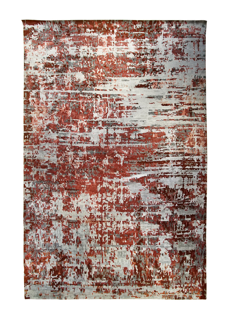 A31620 Oriental Rug Indian Handmade Area Modern 11'10'' x 15'6'' -12x16- Red Whites Beige Splatter Abstract Design