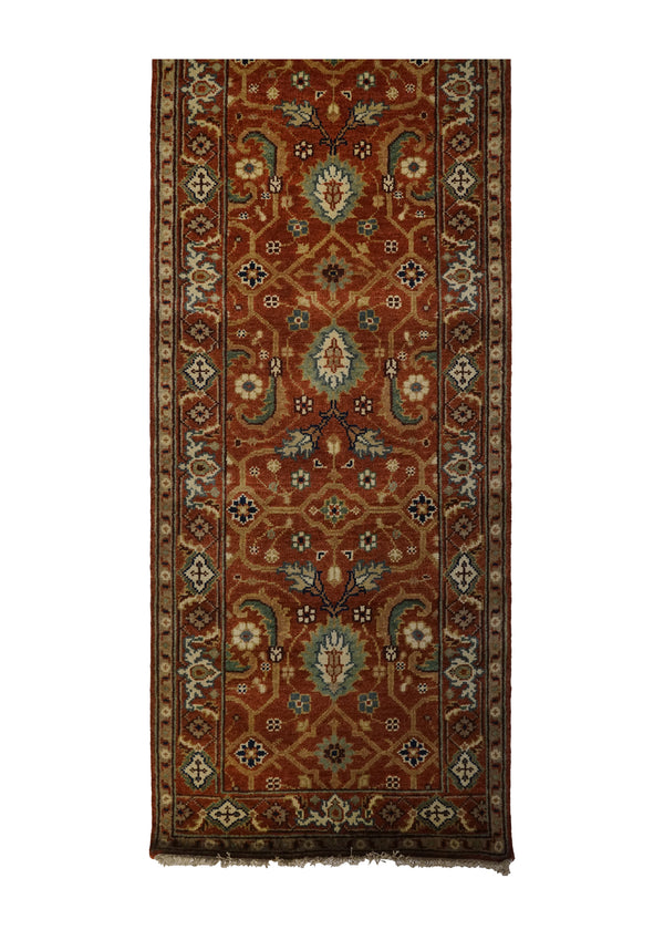 A31622 Oriental Rug Indian Handmade Area Transitional 2'7'' x 11'10'' -3x12- Red Floral Oushak Design