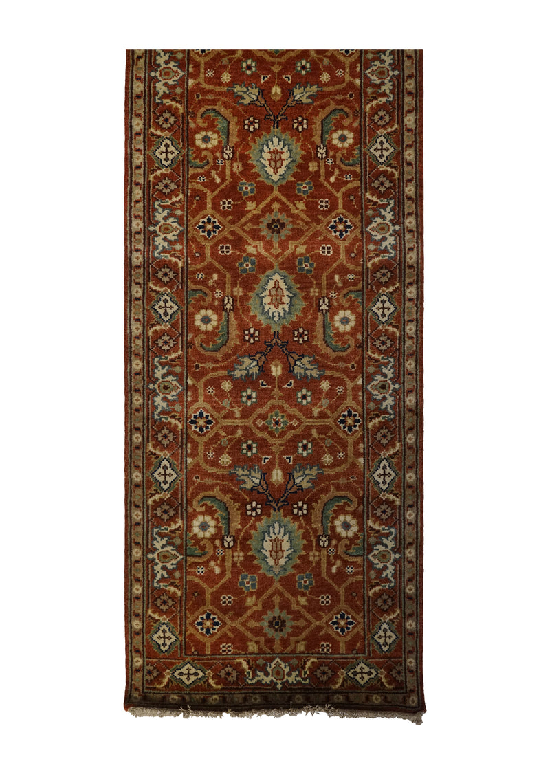 A31622 Oriental Rug Indian Handmade Area Transitional 2'7'' x 11'10'' -3x12- Red Floral Oushak Design