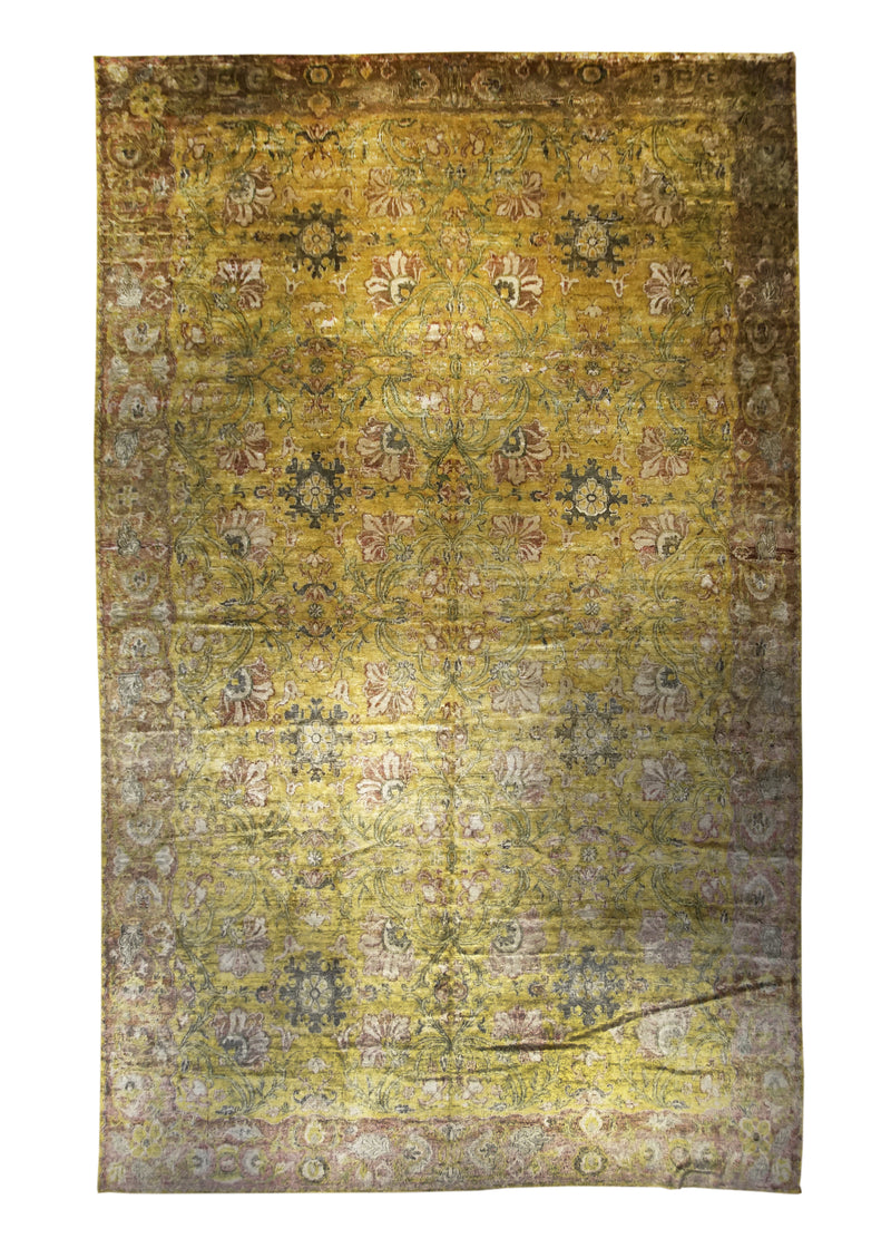 A31625 Oriental Rug Indian Handmade Area Traditional 12'8'' x 20'7'' -13x21- Yellow Gold Floral Design