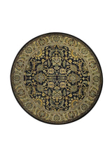 A31627 Oriental Rug Indian Handmade Round Transitional 4'12'' x 5'0'' -5x5- Black Yellow Gold Green Tea Washed Floral Design