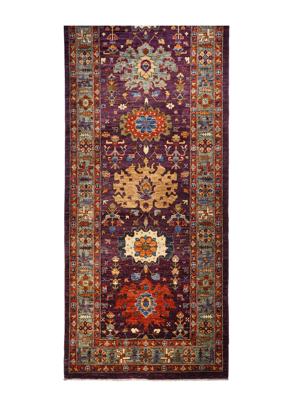 A31635 Oriental Rug Pakistani Handmade Runner Transitional Tribal 3'11'' x 11'7'' -4x12- Purple Ariana Floral Serapi Design