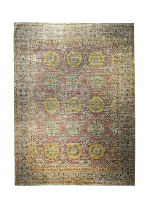 A31650 Oriental Rug Pakistani Handmade Area Transitional 8'9'' x 11'10'' -9x12- Pink Green Mamluk Geometric Design