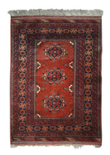 A31666 Oriental Rug Afghan Handmade Area Tribal 3'4'' x 4'4'' -3x4- Red Khal Mohammadi Geometric Design