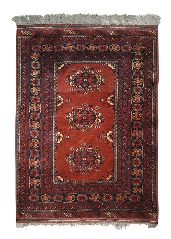 A31666 Oriental Rug Afghan Handmade Area Tribal 3'4'' x 4'4'' -3x4- Red Khal Mohammadi Geometric Design