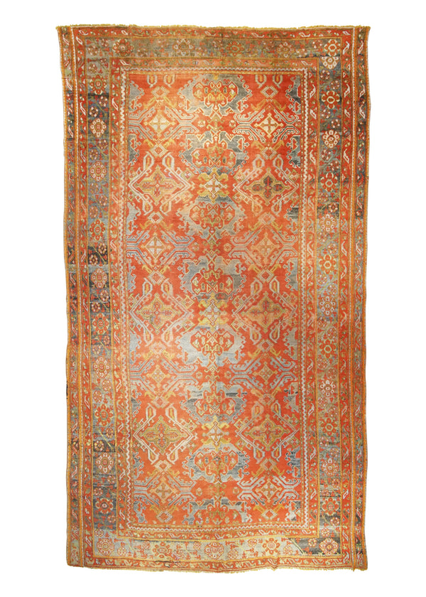 A31672 Oriental Rug Turkish Handmade Area Tribal Antique 9'11'' x 18'10'' -10x19- Red Blue Oushak Geometric Design