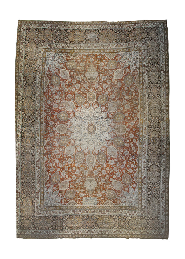 A31674 Persian Rug Tabriz Handmade Area Antique Traditional 13'3'' x 19'0'' -13x19- Whites Beige Red Floral Sheikh Safi Haji Jalili Design