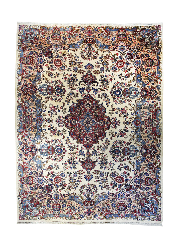 A31687 Persian Rug Moud Handmade Area Traditional 8'3'' x 11'4'' -8x11- Whites Beige Red Floral Design