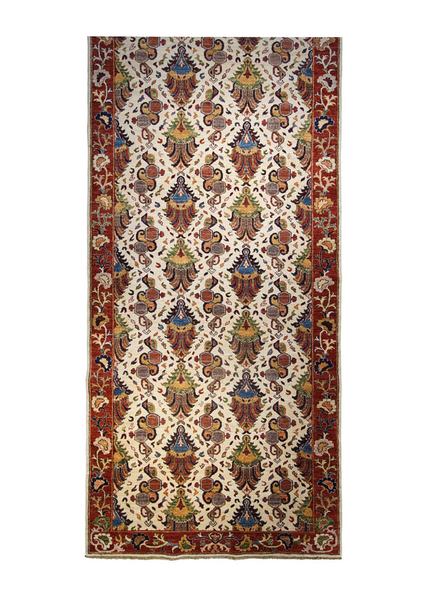 A31699 Oriental Rug Pakistani Handmade Runner Transitional 5'1'' x 14'6'' -5x15- Whites Beige Red Geometric Design