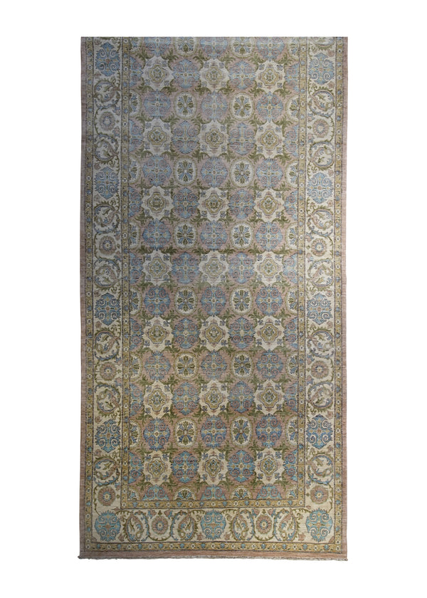 A31702 Oriental Rug Pakistani Handmade Runner Transitional Neutral 6'1'' x 20'2'' -6x20- Purple Whites Beige Yellow Gold Antique Washed Oushak Floral Design