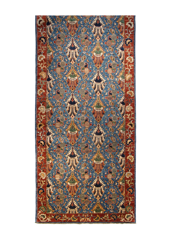 A31704 Oriental Rug Pakistani Handmade Runner Transitional 4'12'' x 15'3'' -5x15- Blue Red Geometric Design