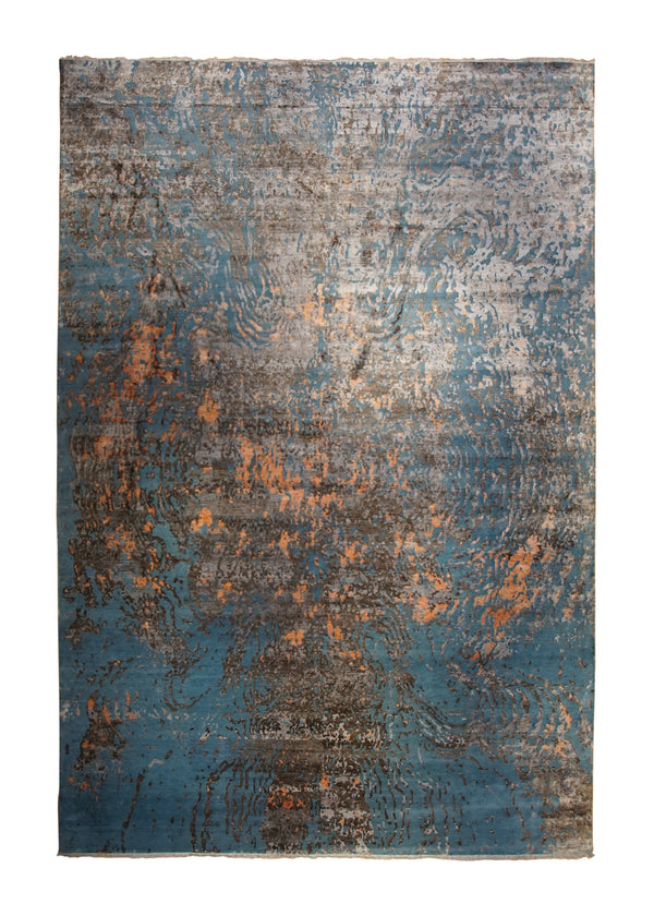 A31716 Oriental Rug Indian Handmade Area Modern 12'0'' x 18'0'' -12x18- Blue Pink Splatter Abstract Design