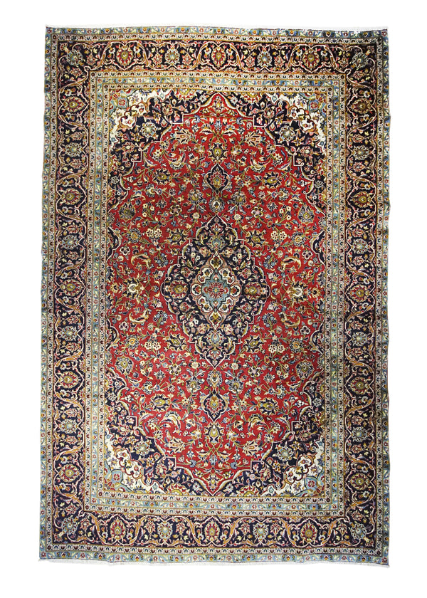 A31719 Persian Rug Kashan Handmade Area Traditional 7'8'' x 11'9'' -8x12- Red Blue Toranj Mehrab Floral Design
