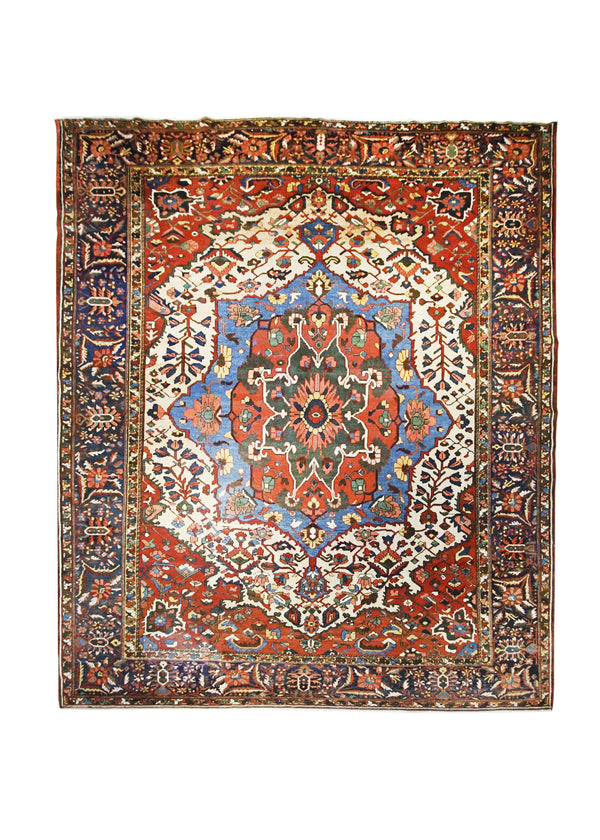 A31724 Persian Rug Bakhtiari Handmade Area Tribal Antique 10'8'' x 12'10'' -11x13- Red Blue Geometric Design