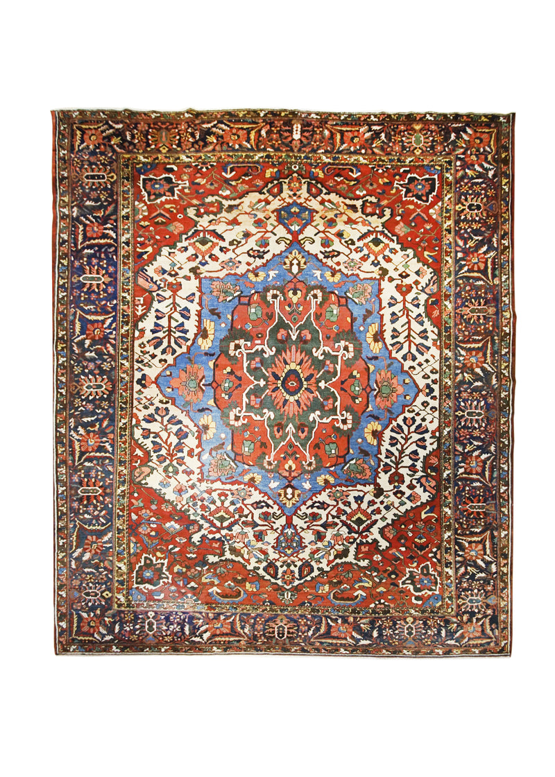 A31724 Persian Rug Bakhtiari Handmade Area Tribal Antique 10'8'' x 12'10'' -11x13- Red Blue Geometric Design
