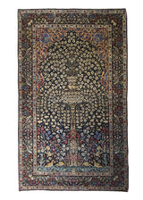 A31725 Persian Rug Lavar Kerman Handmade Area Traditional Antique 4'4'' x 7'6'' -4x8- Blue Tree of Life Animals Design