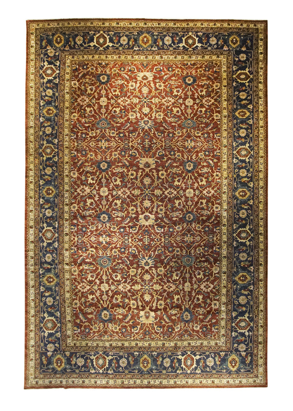 A31728 Oriental Rug Afghan Handmade Area Transitional Tribal 12'0'' x 18'6'' -12x19- Red Blue Mahal Geometric Design