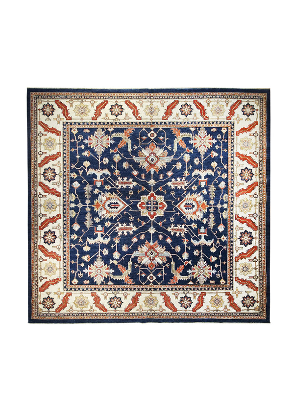 A31740 Oriental Rug Pakistani Handmade Square Transitional Tribal 9'8'' x 10'0'' -10x10- Blue Whites Beige Red Serapi Geometric Design