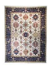 A31744 Oriental Rug Pakistani Handmade Area Transitional Tribal 8'12'' x 12'0'' -9x12- Whites Beige Blue Yellow Gold Serapi Geometric Design