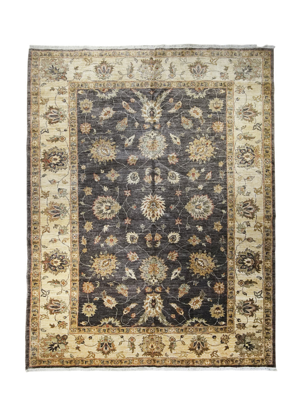 A31769 Oriental Rug Pakistani Handmade Area Transitional 6'7'' x 8'5'' -7x8- Brown Whites Beige Antique Washed Oushak Floral Design