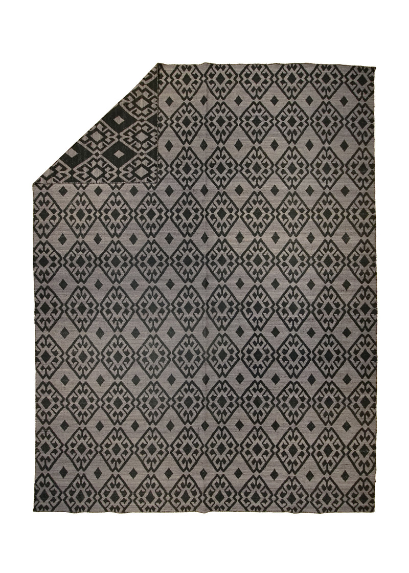 A31771 Oriental Rug Indian Handmade Area Modern Neutral 9'1'' x 12'0'' -9x12- Black Whites Beige Geometric Reversable Design