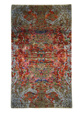 A31795 Oriental Rug Indian Handmade Area Transitional Modern 3'0'' x 5'2'' -3x5- Orange Whites Beige Geometric Erased Abstract Design