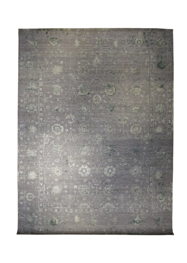 A31807 Oriental Rug Indian Handmade Area Transitional 8'12'' x 12'1'' -9x12- Whites Beige Green Geometric Oushak Design