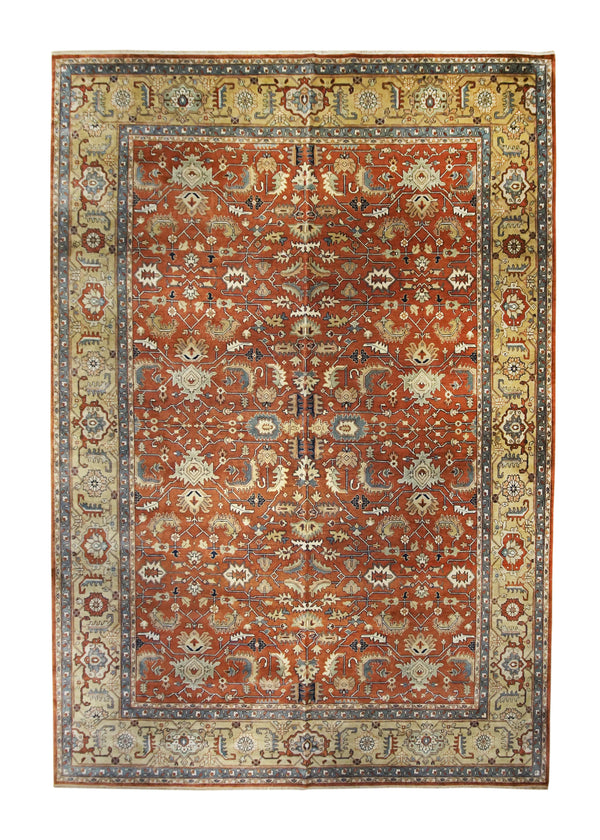 A31811 Oriental Rug Indian Handmade Area Transitional Tribal 11'11'' x 18'2'' -12x18- Red Yellow Gold Whites Beige Geometric Heriz Design