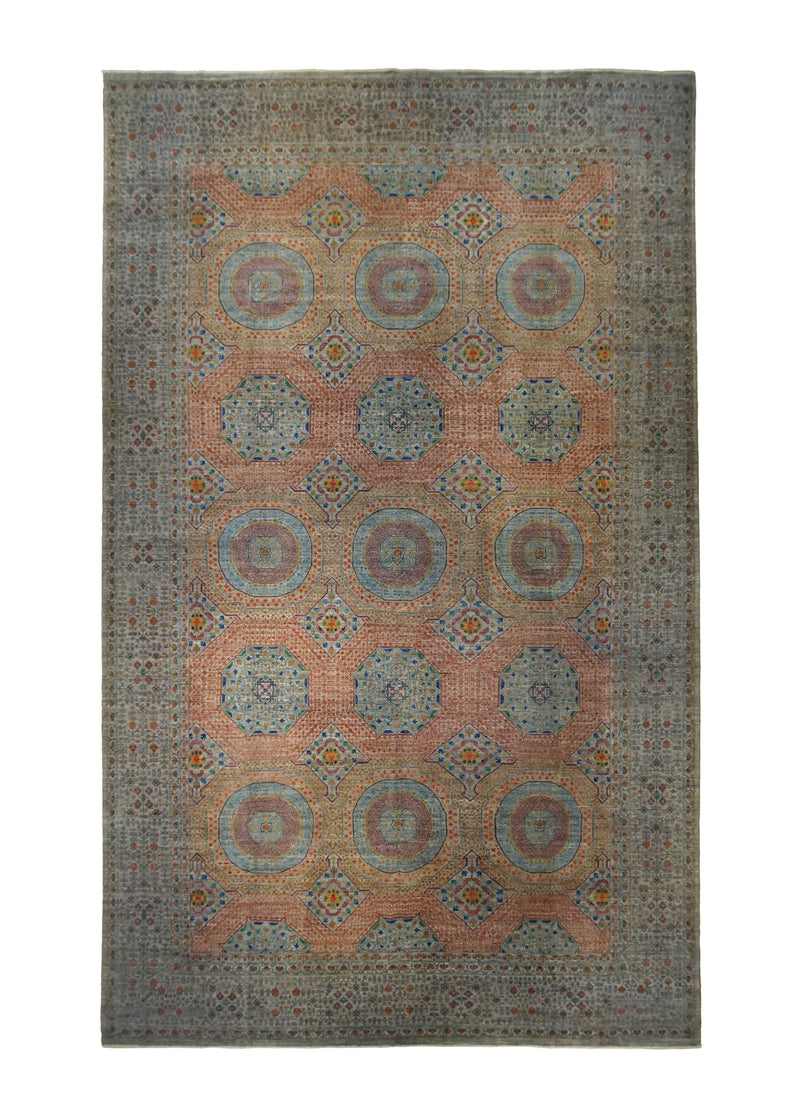 A31820 Oriental Rug Pakistani Handmade Area Transitional Tribal 9'12'' x 15'9'' -10x16- Red Gray Mamluk Geometric Nooristan Design