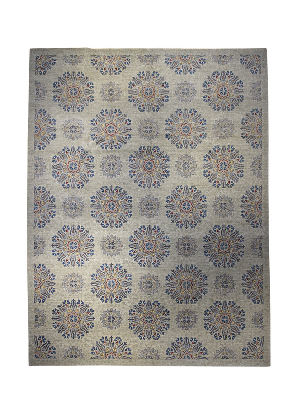 A31823 Oriental Rug Pakistani Handmade Area Transitional 9'1'' x 11'9'' -9x12- Gray Blue Antique Washed Floral Geometric Design