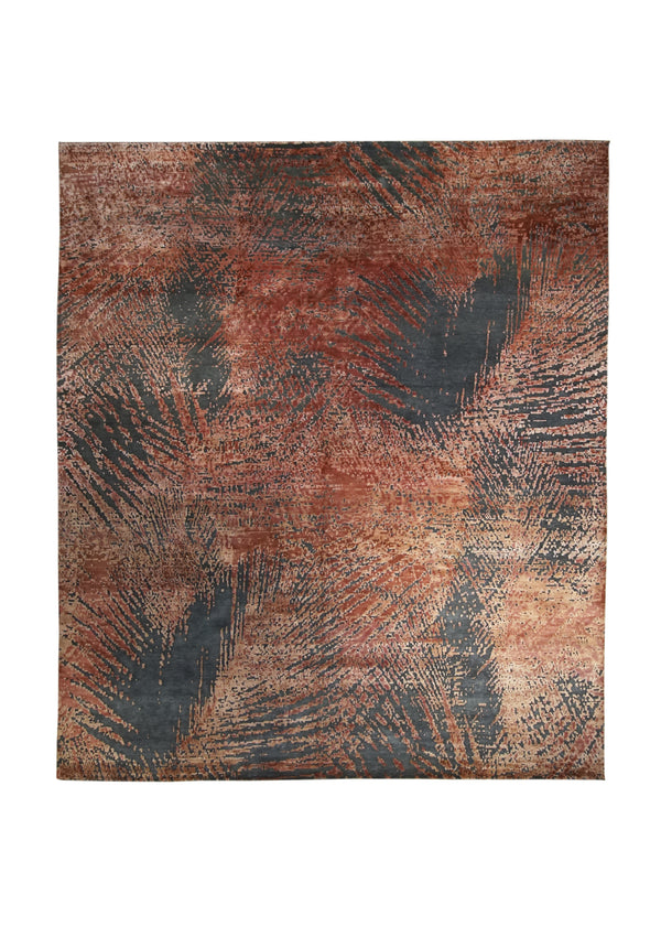 A31825 Oriental Rug Indian Handmade Area Modern 8'3'' x 9'10'' -8x10- Red Gray Abstract Splatter Design