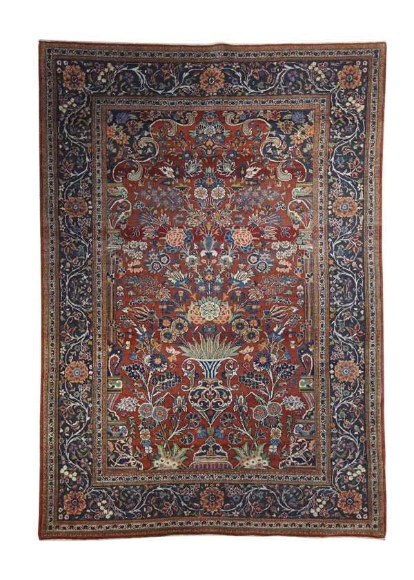 A31830 Persian Rug Kashan Handmade Area Traditional Antique 4'6'' x 6'8'' -5x7- Red Blue Tree of Life Design