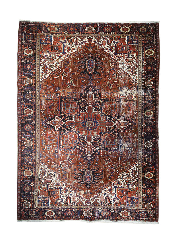 A31832 Persian Rug Heriz Handmade Area Tribal Antique 9'3'' x 13'7'' -9x14- Red Geometric Design