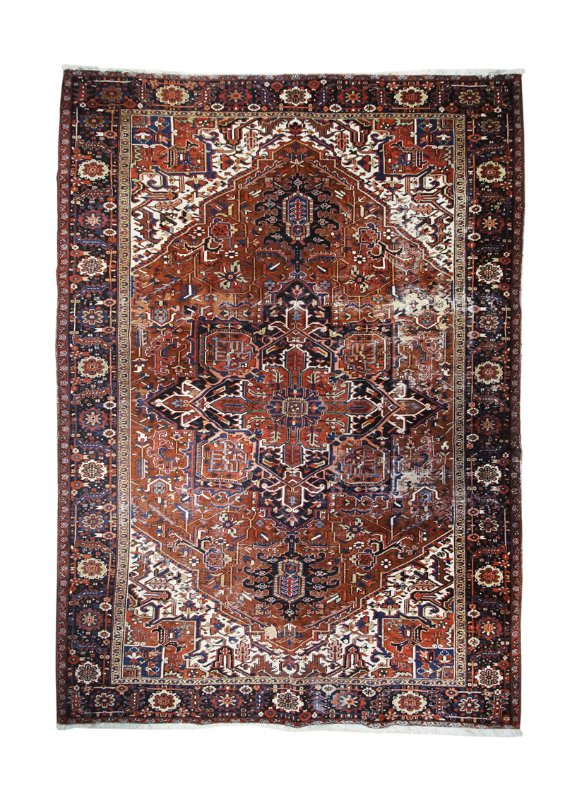 A31832 Persian Rug Heriz Handmade Area Tribal Antique 9'3'' x 13'7'' -9x14- Red Geometric Design