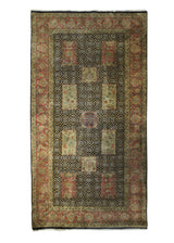 A31846 Oriental Rug Indian Handmade Runner Transitional 4'12'' x 9'8'' -5x10- Black Red Green Tea Washed Floral Design
