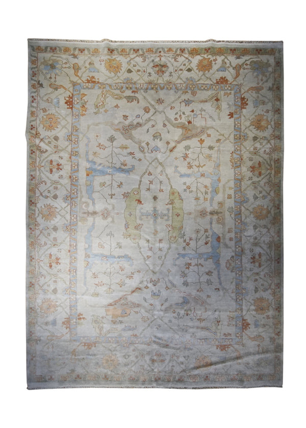 A31861 Oriental Rug Indian Handmade Area Transitional Tribal 9'2'' x 12'0'' -9x12- Whites Beige Blue Serapi Floral Design