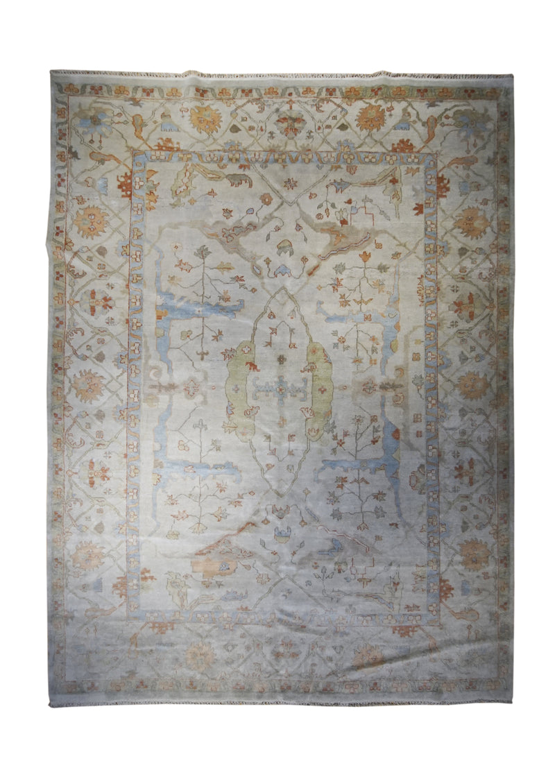 A31861 Oriental Rug Indian Handmade Area Transitional Tribal 9'2'' x 12'0'' -9x12- Whites Beige Blue Serapi Floral Design