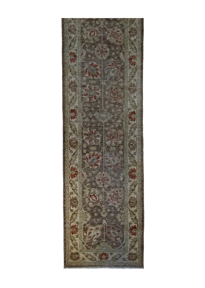 A31862 Oriental Rug Pakistani Handmade Runner Transitional 2'7'' x 9'5'' -3x9- Brown Antique Washed Oushak Floral Design