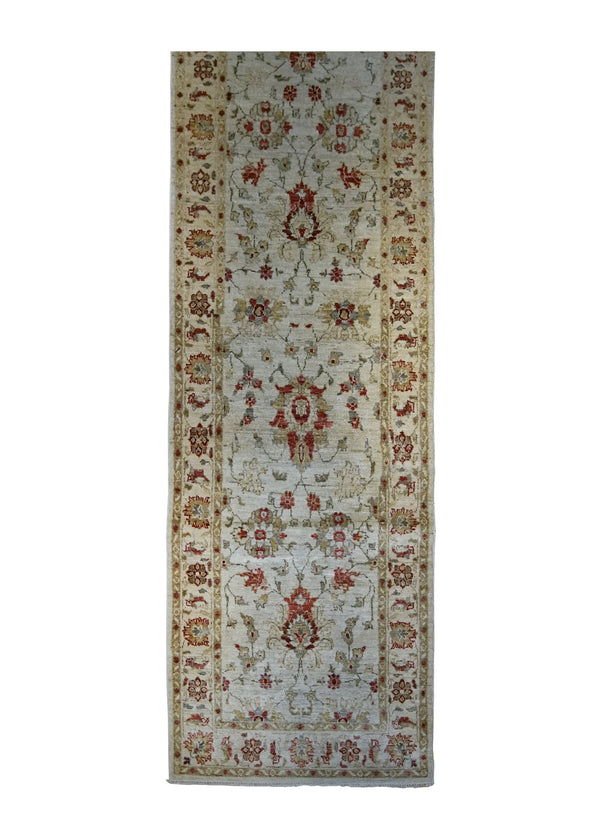 A31863 Oriental Rug Pakistani Handmade Runner Transitional 2'8'' x 9'0'' -3x9- Whites Beige Red Yellow Gold Antique Washed Oushak Floral Design